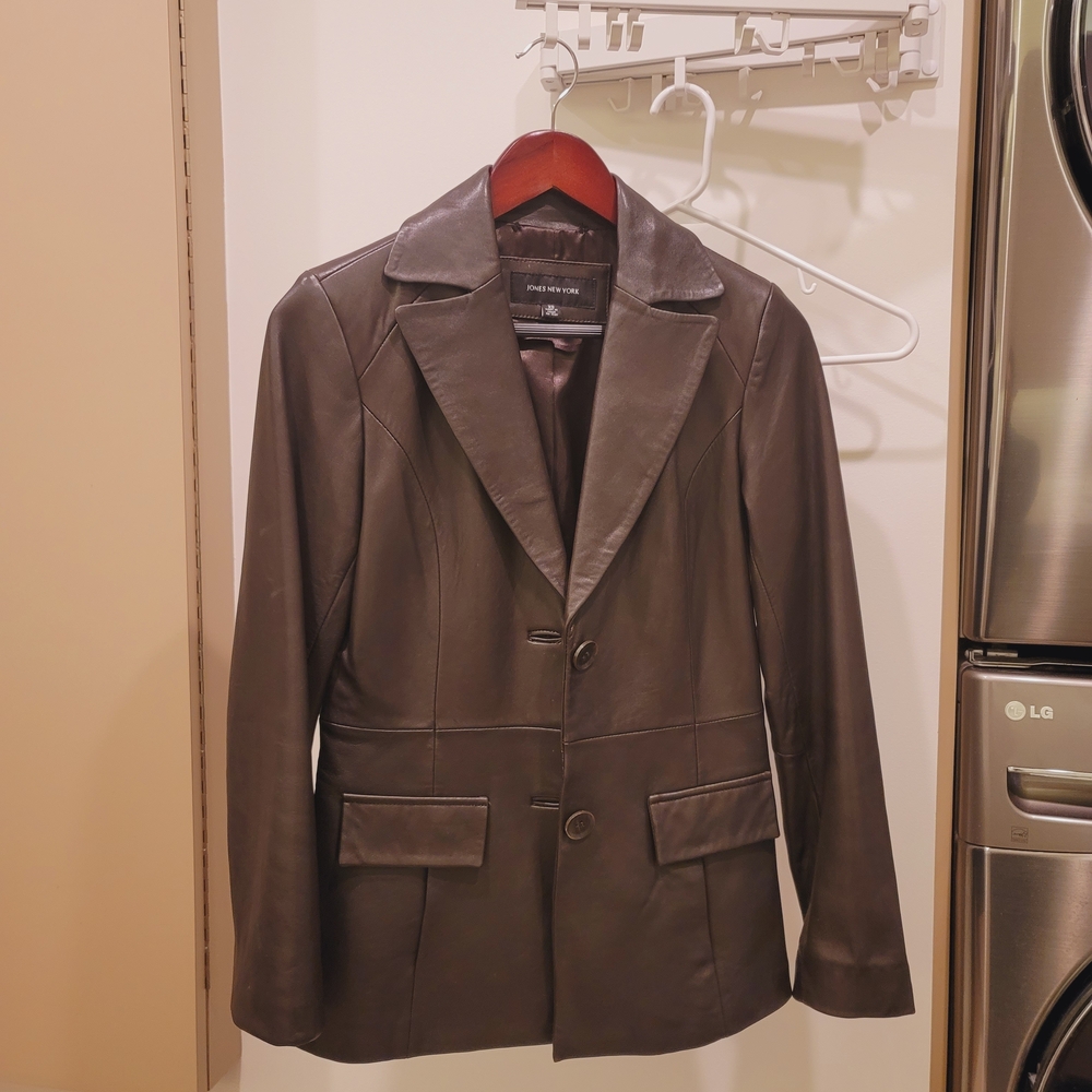 Jones New York Chocolate Leather Blazer Jacket